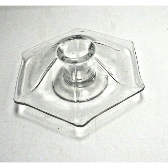 Clear Glass Taper Candlestick Candle Holder Hexagon Vintage Flared Base Wedding - Picture 1 of 5